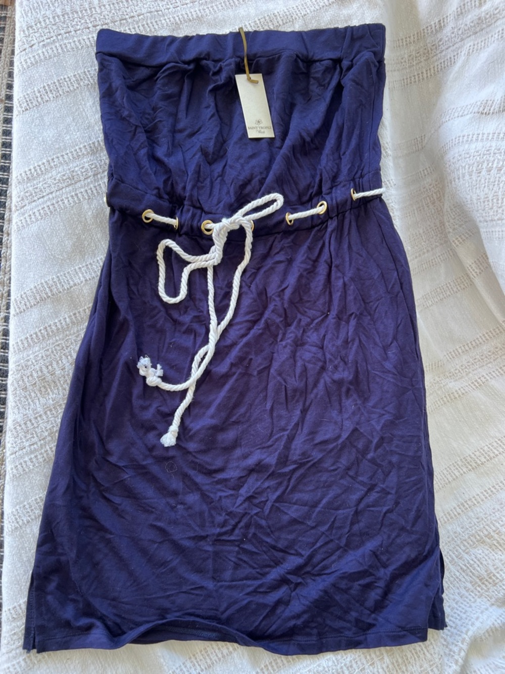 NWT Saint Tropez West Navy Strapless Rope Waist Sundress Bathing Suit Cover Up